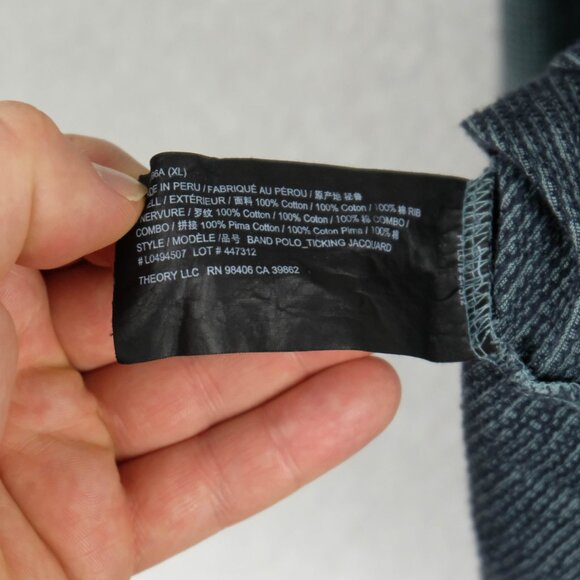 Theory Polo Mens Extra Large Green Gray Ringer Knit Golf Lightweight Preppy - Picture 8 of 8